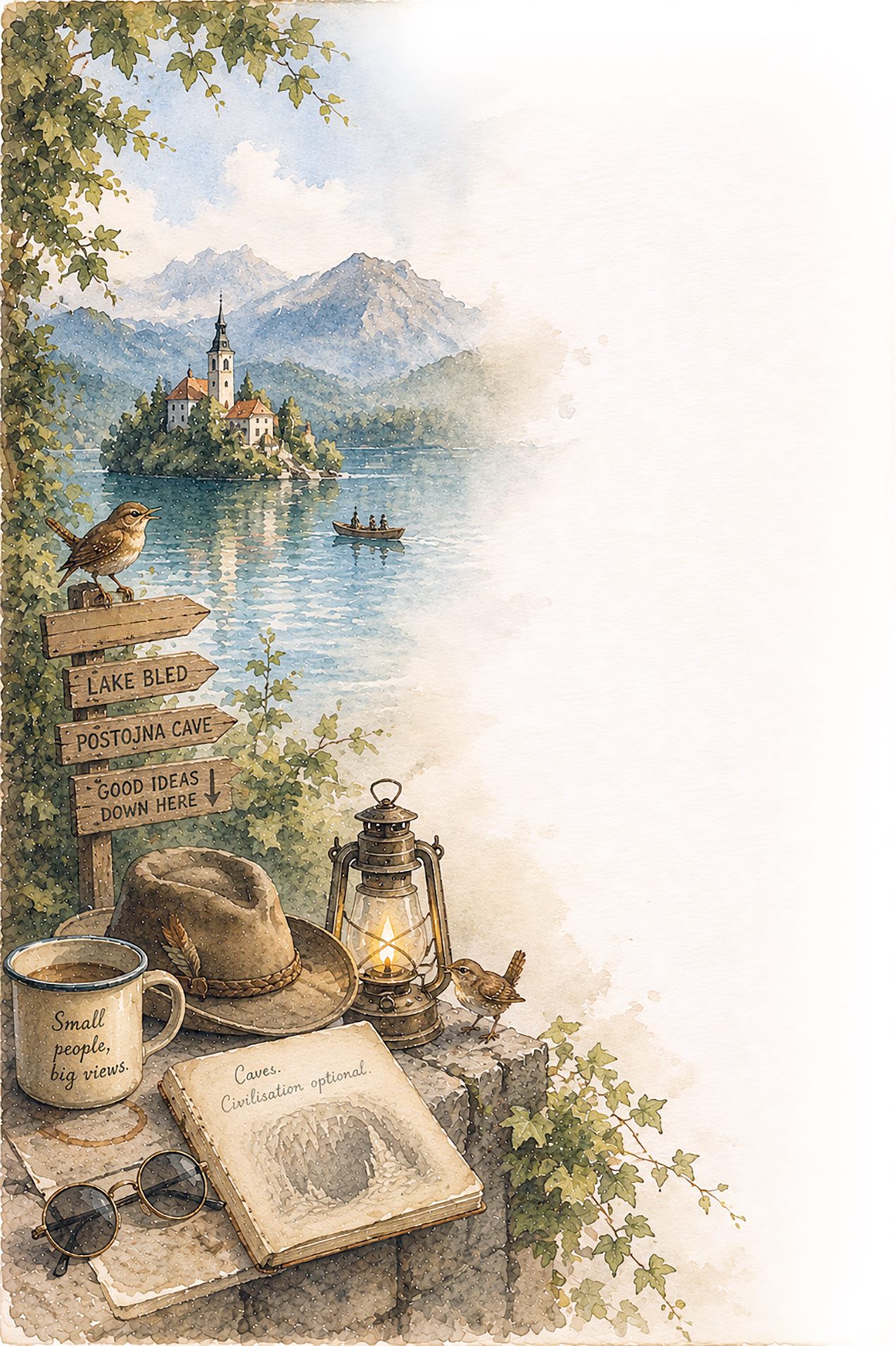 Slovenia — Troglodytes on Holiday illustration